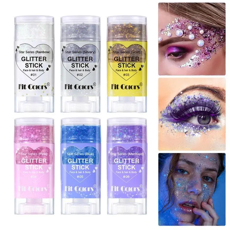 1Pc Fit Colors Viral Trending Ins Star Glitter Stick 6 Tone Iridescent Shiny Non Flake Sparkle Makeup Hack For Street Night Out Beach Mermaid Styling Festival Beauty Enthusiasts Teen Girls Makeup Beginners