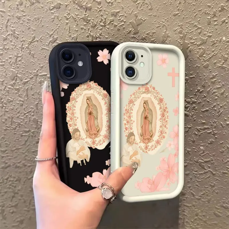 Phone case for iphone 11 12 12MINI Gift TPU Enhanced Peotection Our Lady of Guadalupe & Jesus Floral Case Full cover protection Celestial Eye Layered Phone Case ROOJTMFMZ