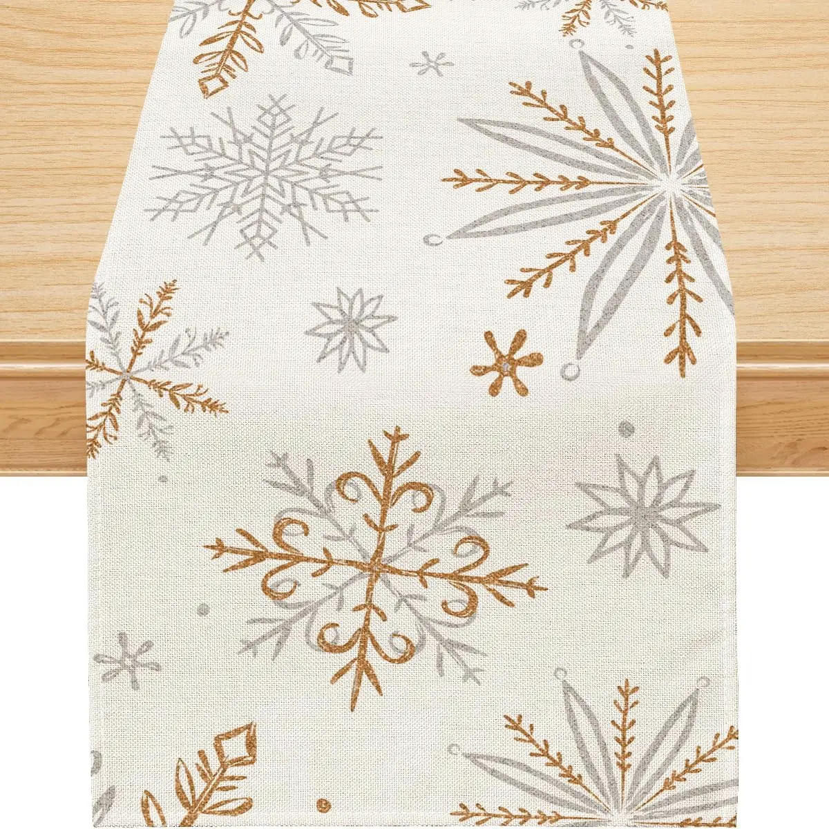 220 GSM Polyester Burlap Merry Christmas Table Runner, 13x90 in Modern Indoor/Outdoor Machine Washable Snowflake Winter Party, Kitchen Dining Table Holiday Decorations