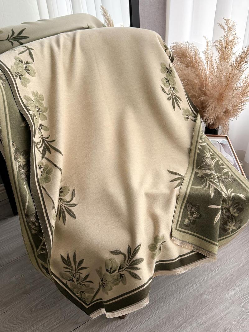 Elegant Floral Knit Scarf for Women, Boho Style Double-Sided Shawl, Fall & Winter Warm Daily Wear, Fitted Design