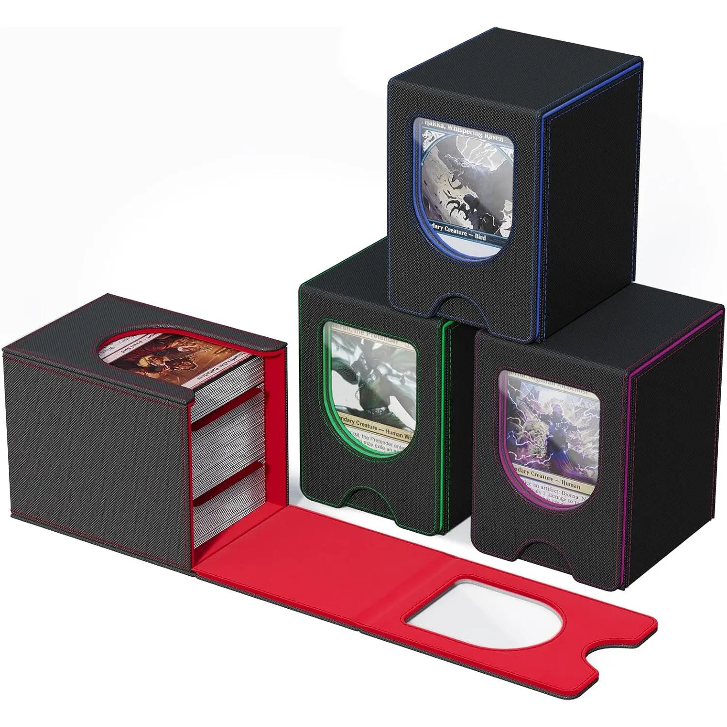 4-Pack Card Deck Box for MTG Commander - Holds 100+ Double-Sleeved Cards, Magic Card Case with 8 Dividers, Compatible with TCG/PTCG/CCG, Assorted 4 Colors