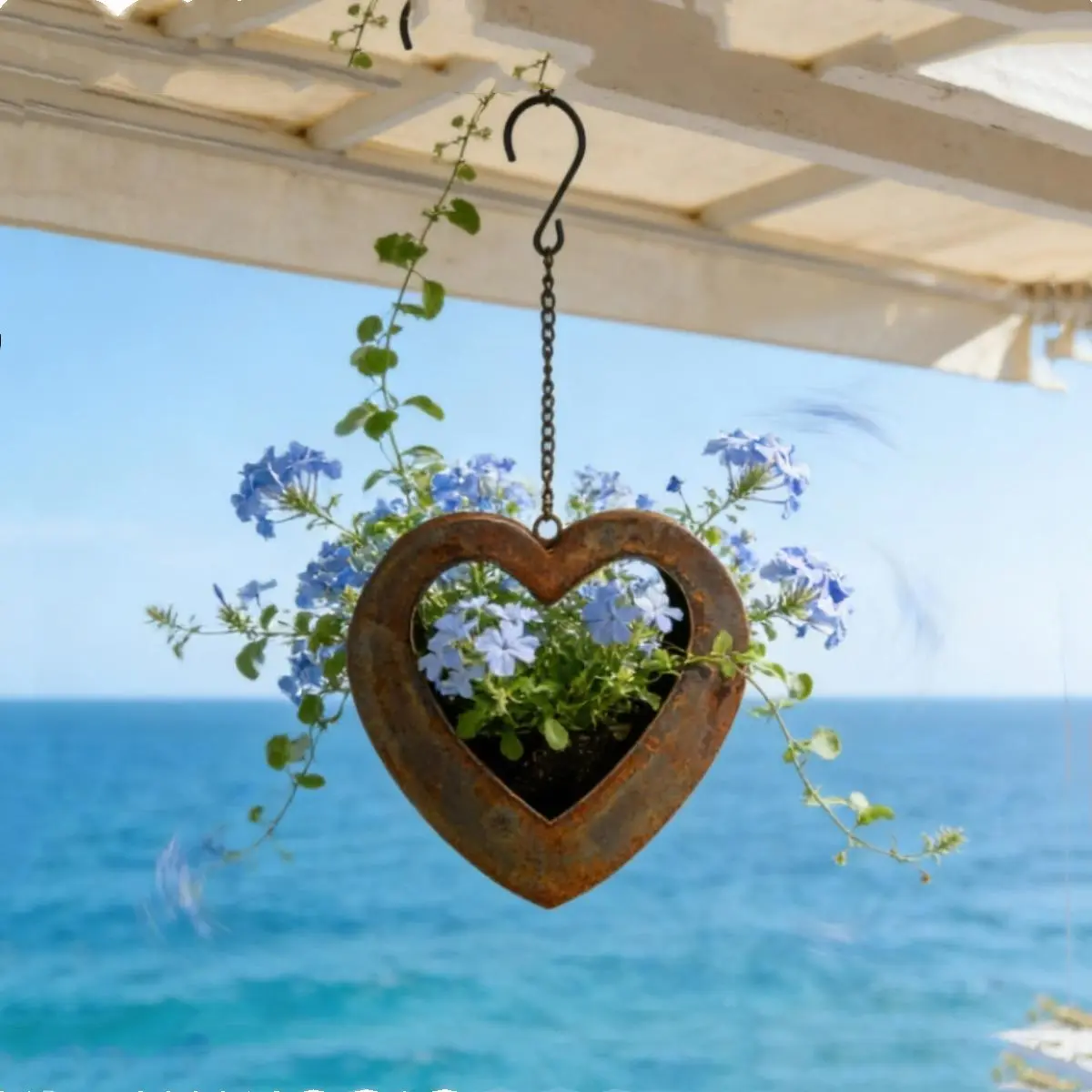Premium Rustic Heart Hanging Planter, Garden Planters, High-Quality Iron Art Rusty Cutout Flower Pot, Planter Pots For Indoor Plants, Sturdy Metal Succulent Container, Planting Container, Elegant Home Living Room Balcony Aesthetic Wall Decor