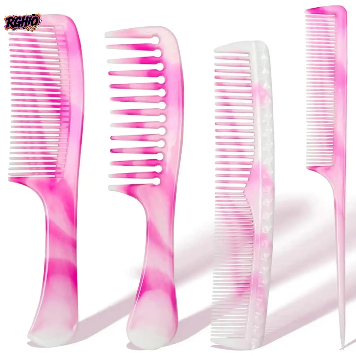 Unisex 4-Piece Marble Pattern Hair Comb Set Pack, Compact Lightweight Travel-Friendly Rat Tail & Detangling Styling Combs for Wet/Dry Hair, Daily Accessory for Unisex Users