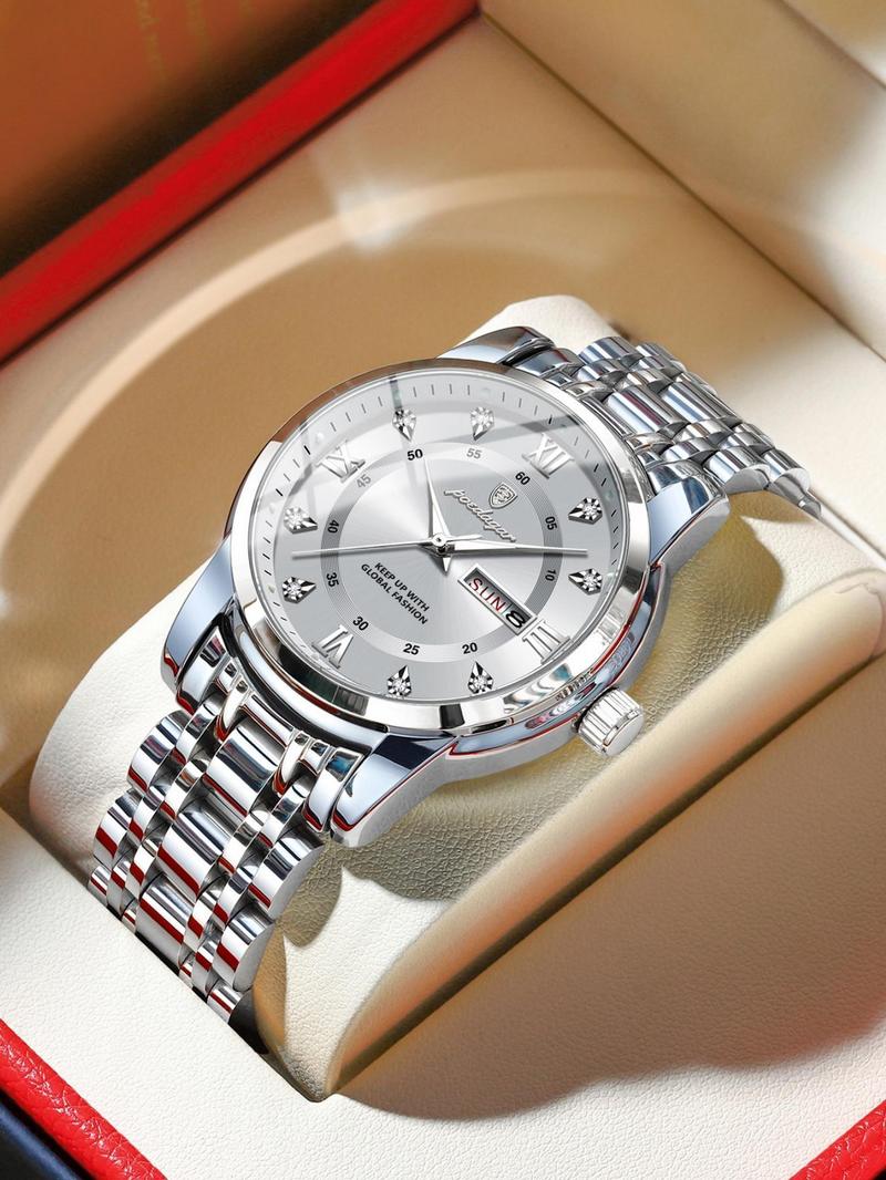 Men's Casual Business Round Dial Analog Quartz Watch, Fashion Daily Wear Watch with Box, Trendy Versatile Watch for Birthday Gift & Party