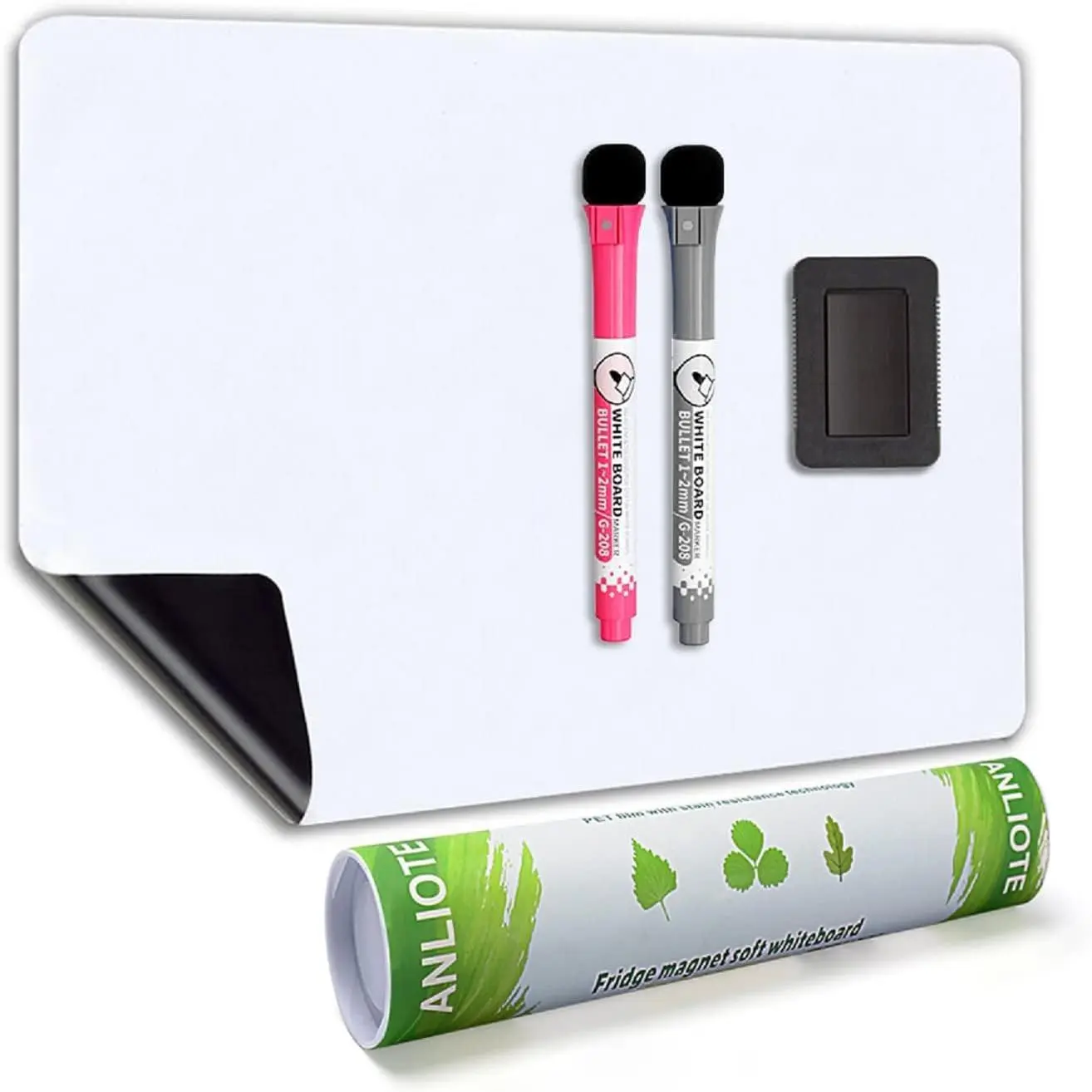 Compact Dry Erase Board Fridge Whiteboard Sheet (12"x8") for Kitchen Organization, Stain Resistant Office Stationery with 2 Markers & Eraser, Ideal for Storage Organization & Shopping Lists