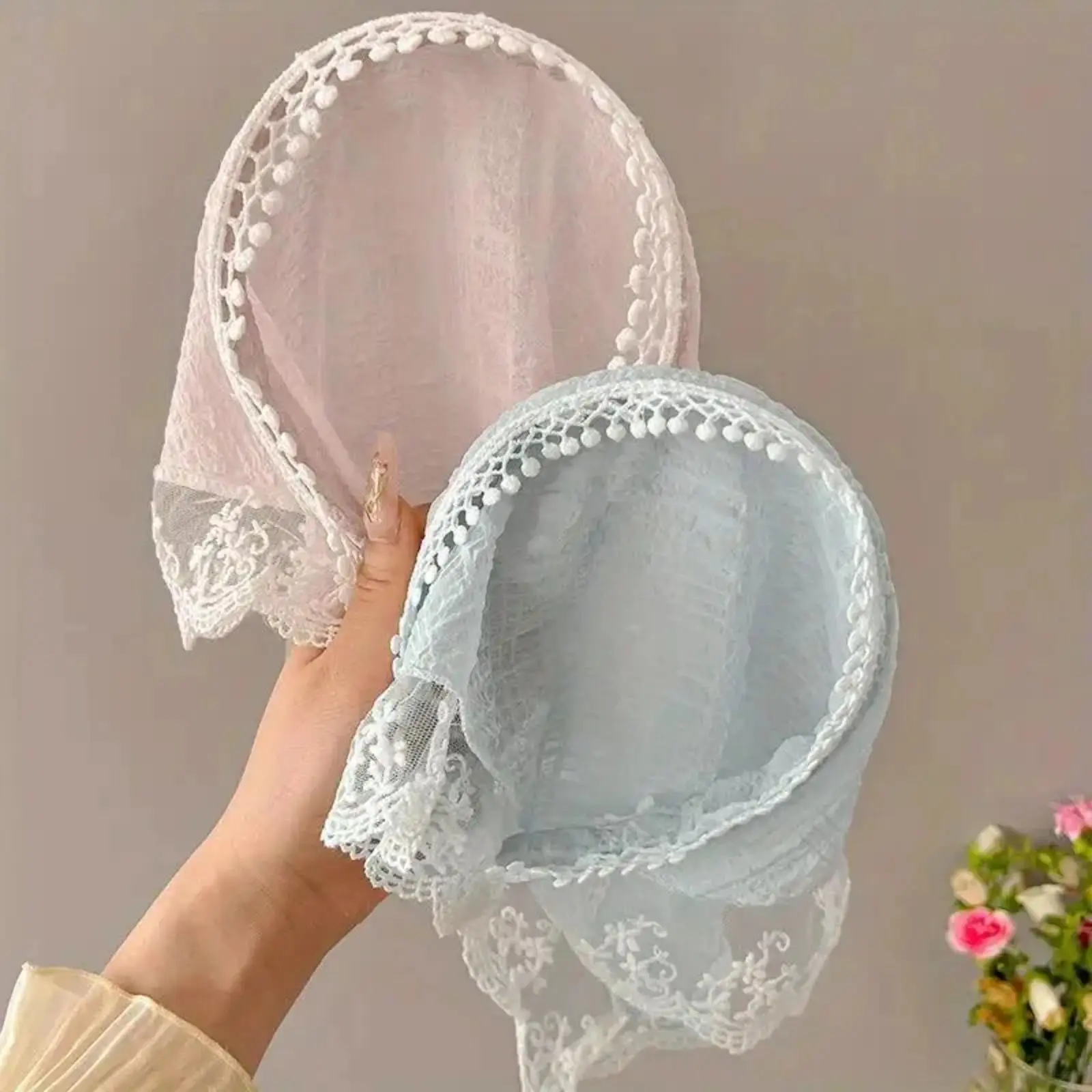 3Pcs French-Style Lace Triangle Scarf Charms, Delicate Trim Pastoral Design Bag Accessories, Versatile for Hair Styling or Small Shawl Use