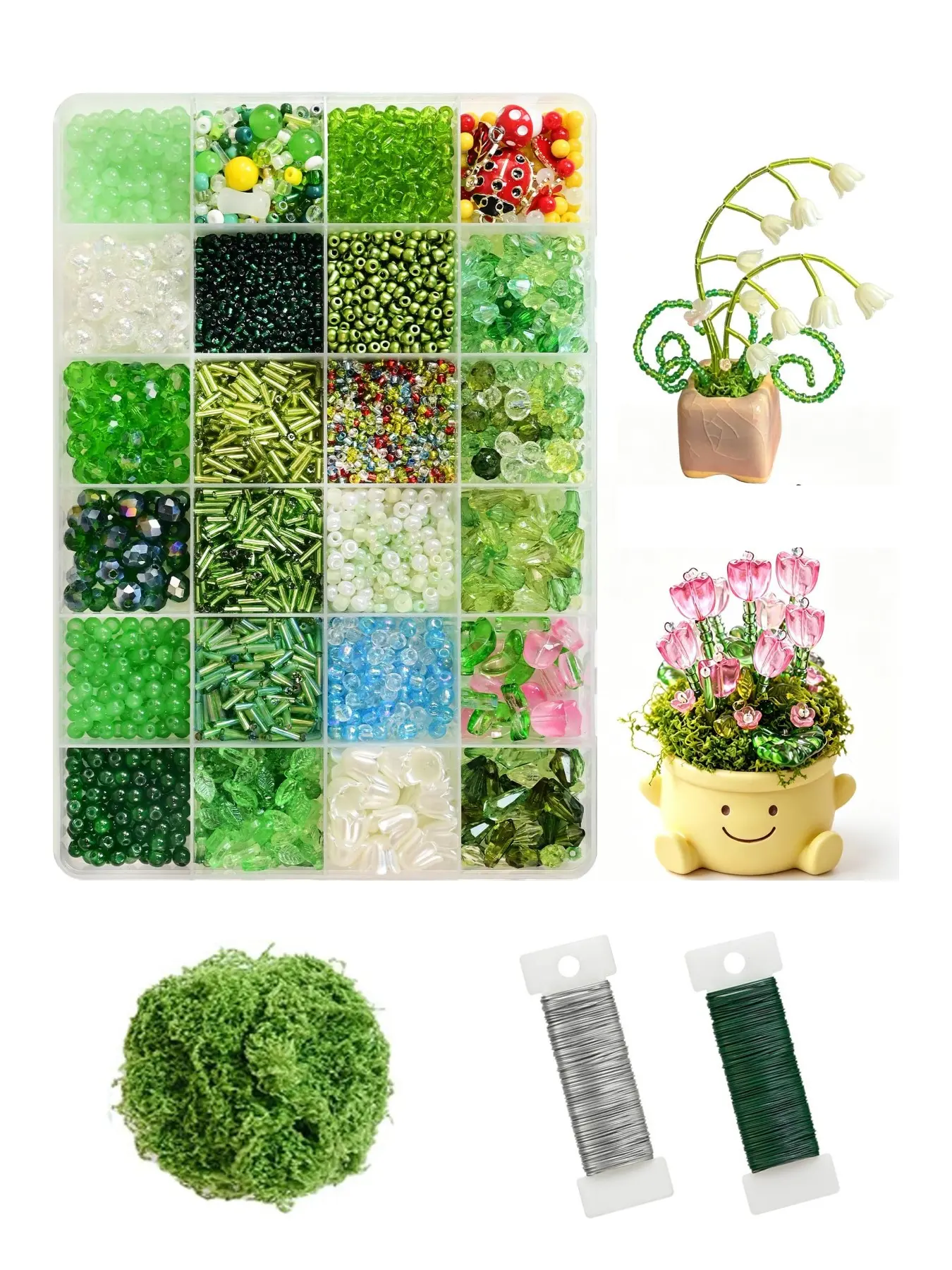 2800pcs Beaded Flower Making Kit, Beads & Wire for DIY 3D Beaded Plants, Craft Supplies, Beading Supplies for Home Decor, No Plant Pots Included