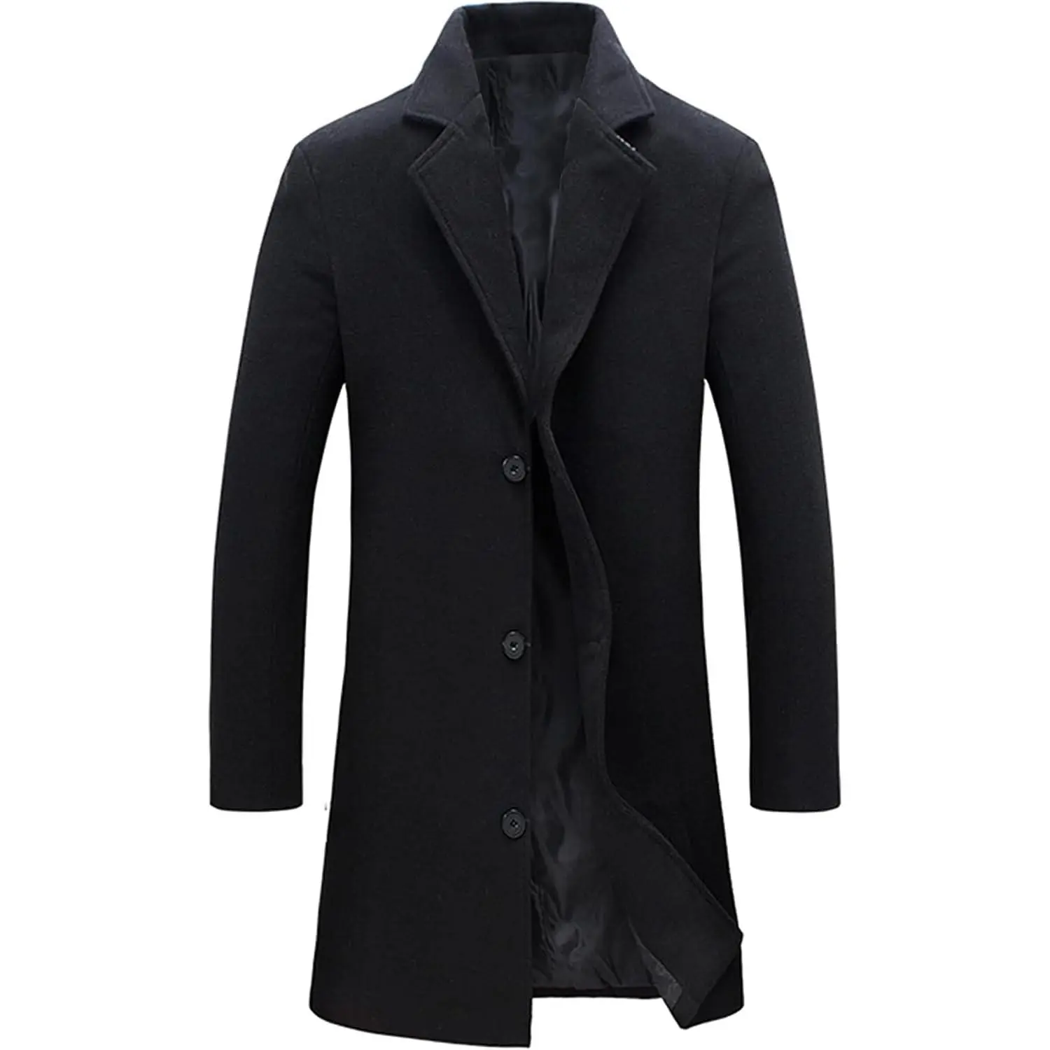 Men's Classic Slim Fit Wool Blend Pea Coat - Notched Collar, Single Breasted, Long Sleeves, Warm Winter Overcoat with Pocket, Menswear Jackets