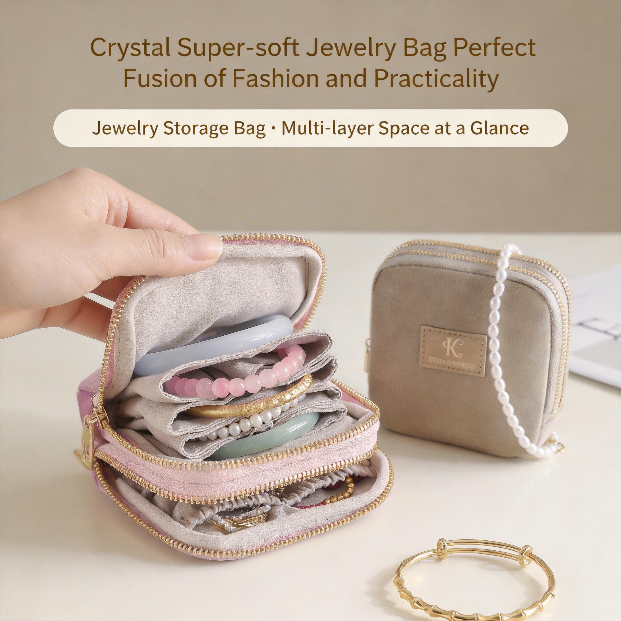 Double-Layer Velvet Travel Jewelry Box, Portable Mini Jewelry Organizer Case for Earrings, Necklaces, Bracelets, Anti-Tarnish Storage Bag for Travel & Daily Use  lala gift for sister