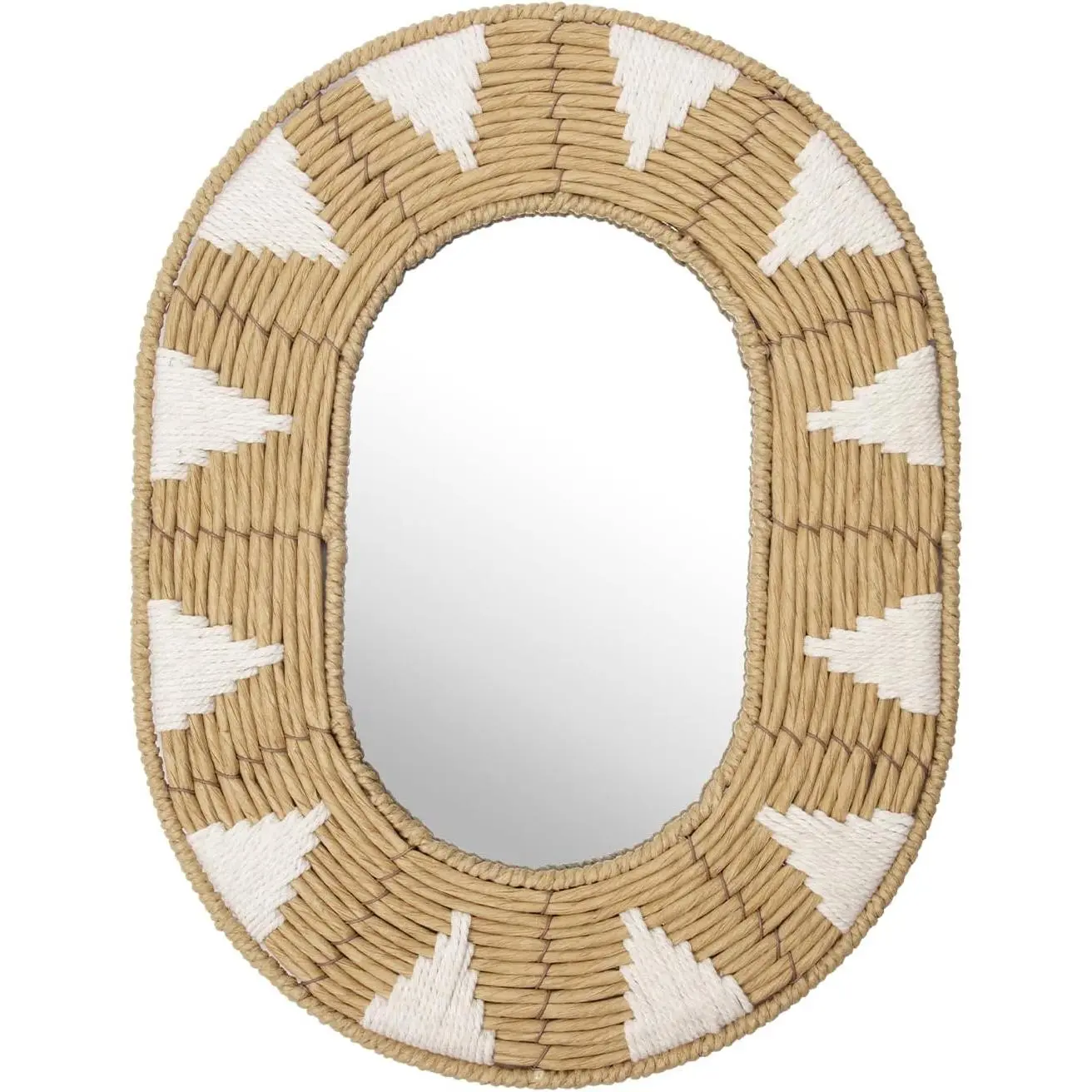 Briful Bohomain Wall Mirror Oval Decorative Mirror Seagrass Wall-Mounted Mirror Farmhouse Home Décor, Hanging Wall Art for Living Room Bedroom Dining Room, Size-16.54''x12.6''