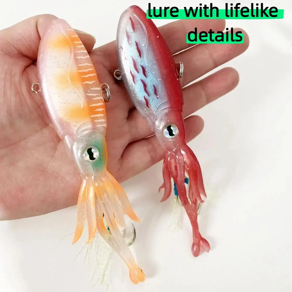 14.5cm 54g Realistic Flat Squid Bait, Anti-Tangle Dual Hook Sink Style, Deep Sea Iron Plate Fishing Specialized for Squid, Ideal for Anglers