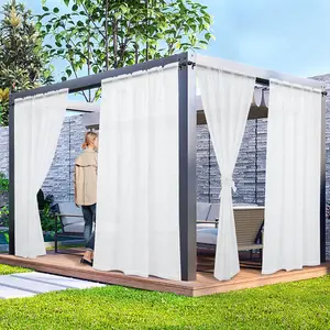 2 Panels Outdoor Sheer Curtains for Patio, White Privacy Curtains for Patio Waterproof, Indoor Outdoor Drapes for Gazebo Pergola Balcony Pool Spa, 52 x 84 inch
