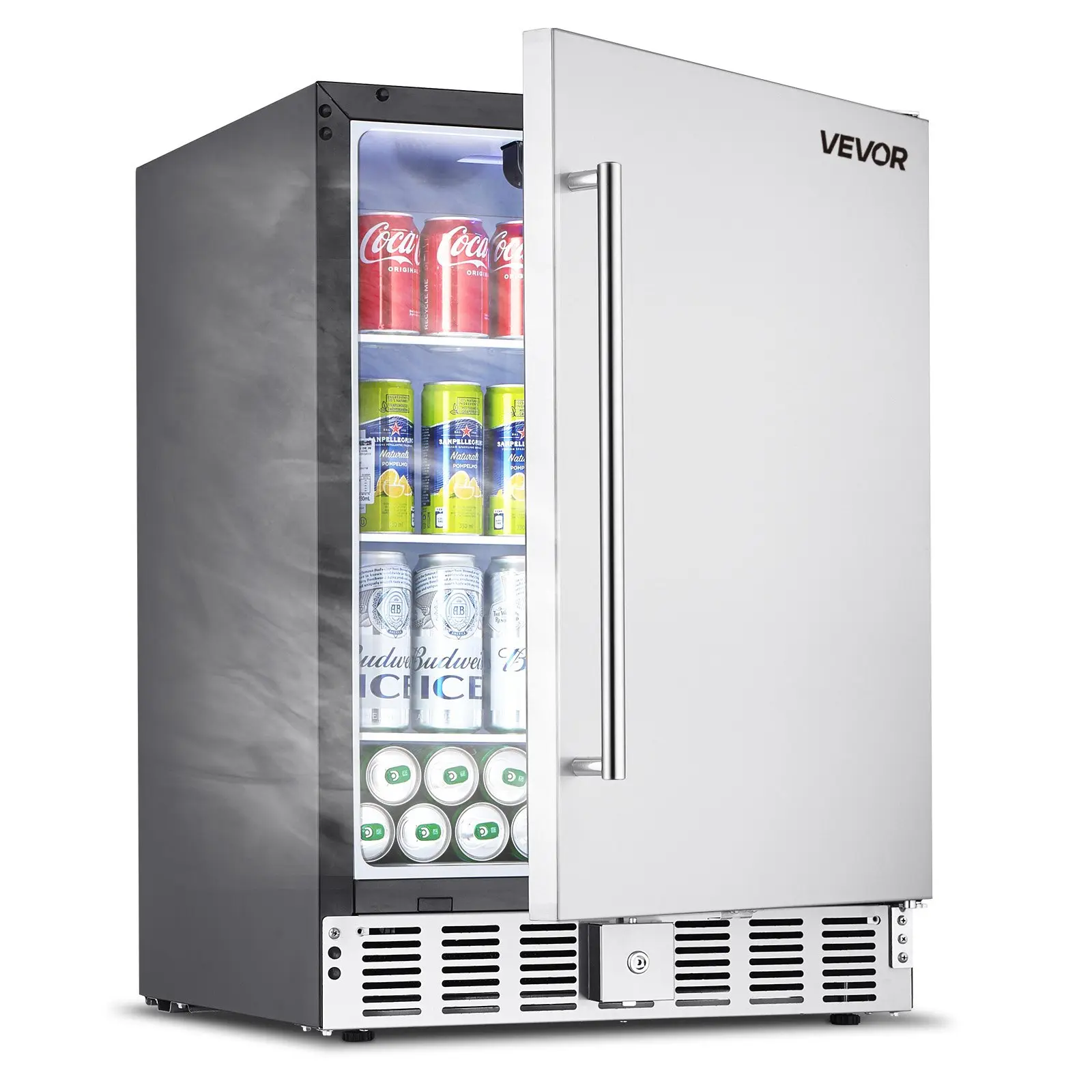 VEVOR 24-Inch No-AC Commercial Steel Compressor Beverage Refrigerator, 150 QT High Capacity Freestanding/Undercounter Fridge with Door Lock, Metal Body, Cooling Temp, 180-Can Cold Drinks Storage, 115V, 23.43x22.64x33.66in for Home Bar Pet Supplies