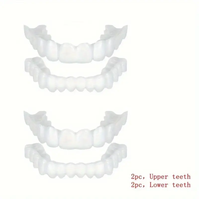 Silicone Oral Snap-On Smile Fake Dentures, 2-Pair Clip-In Cosmetic Veneers for Top and Bottom Teeth, Daily Radiant Whitening Solution (Beauty & Personal Care, Teeth Whitening) confident instant portable Dental stain
