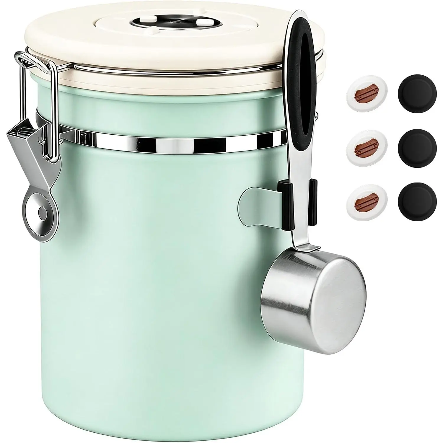 Coffee Canister Airtight, Stainless Steel Bean Storage Container with Date Tracker & Scoop, Grounds Sugar Flour Tea Cereal Fits Kitchen Pantry, Ideal Gift for Coffee Lovers,22oz,Green