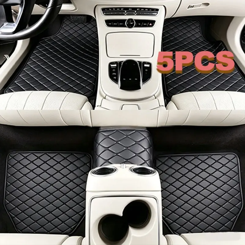 High-End PU Leather Car Floor Mats 5-Piece Set, Fashionable Universal Fit, Anti-Slip, Waterproof, Easy Clean, All-Season Protection, Automotive Floor Mats