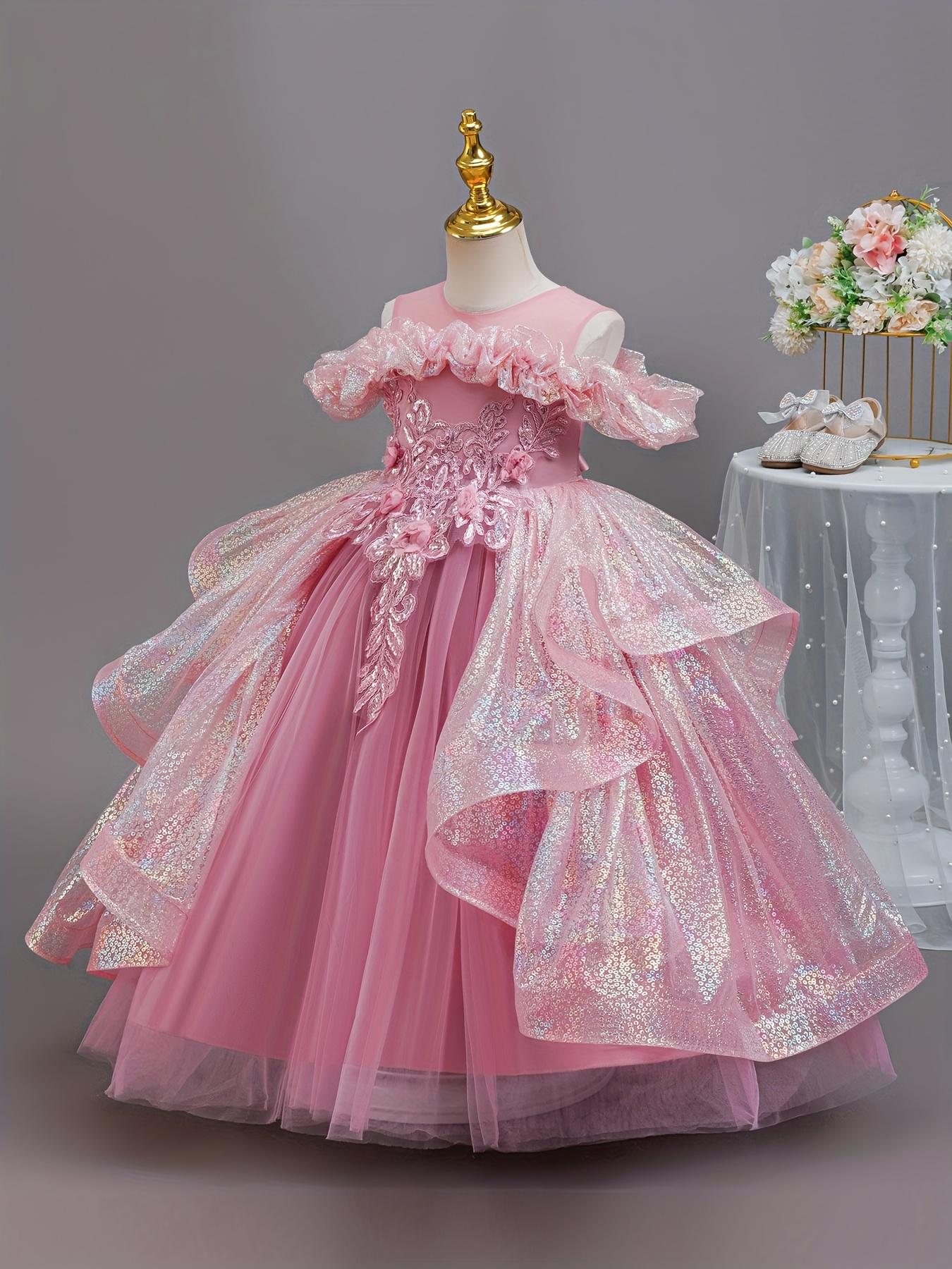 Girls' Elegant Princess Dress with Sparkling tutu & net - Sleeveless Mid-Length Recital Dress Birthday Party Outfit, Nutcracker - Hand Washable Gown all-Season Wear ( & Little Girls)