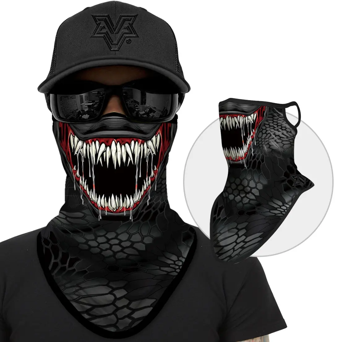 Halloween Monster Teeth Neck Gaiter Face Mask with Ear Loops, 3D Print  Breathable Bandana Balaclava, Wind Dust Sun Protection Face Cover for Motorcycle Riding Ski Halloween Cosplay Party  Face Masks