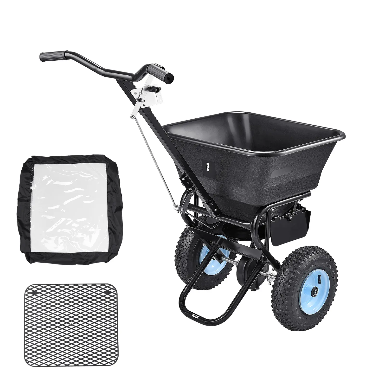 Lawn Spreader, 100LBS Capacity, Walk-Behind Push Spreader, 0-9.8ft Spreading Width, 13 in All Terrain Pneumatic Tires, Fertilizer Spreaders with Hopper Grate, for Seed Salt Ice Melt