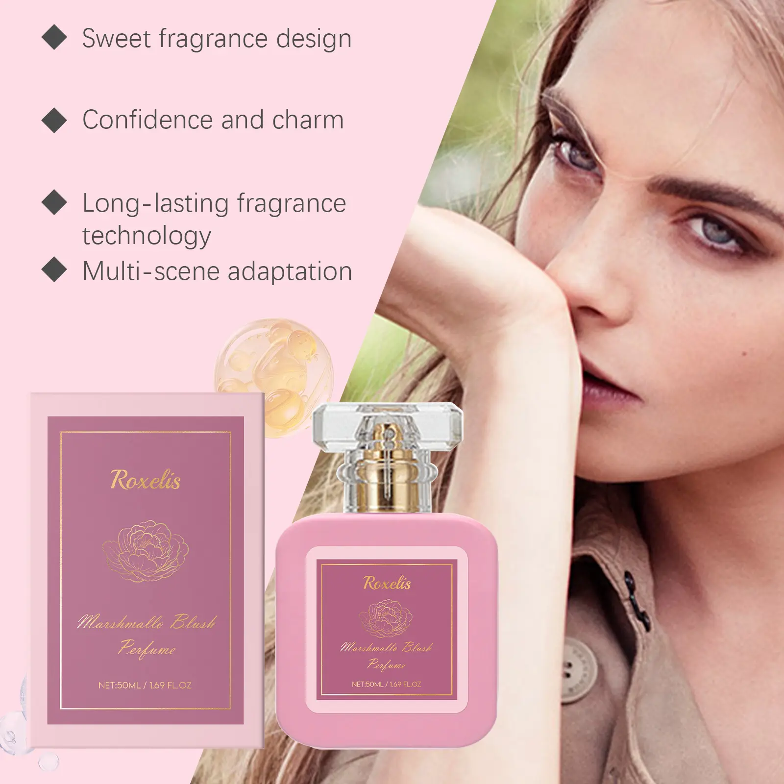 50ml Roxelis Strawberry Candy Sweet Perfume Long Lasting Fragrance Portable Eau de Toilette for Dating Daily Commute, Ideal Birthday Holiday Gift, Blended with Strawberry Seed Oil Glycerin, Warm Gradient Scent, Easy Spray & Layerable Fragrance