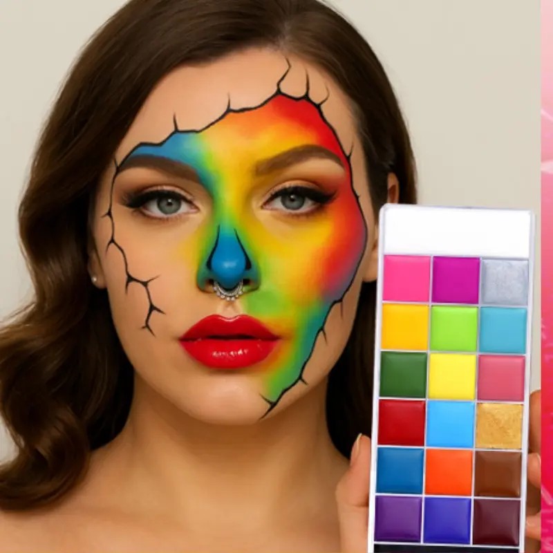 20 Colors Face Body Paint Set, Festival Party Art Kit with Palette and Stencil Tools, Artist Brushes, Tattoo Templates, Beginner & Pro Use