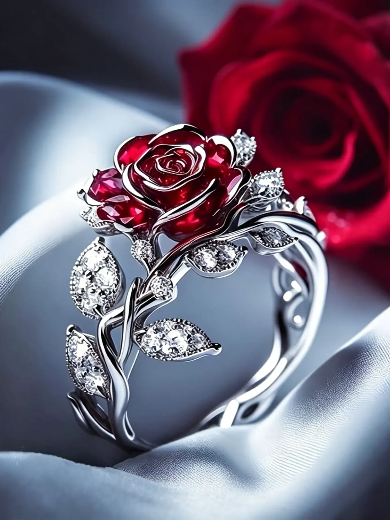 Vintage Rose Leaf Rhinestone Ring for Women, Elegant Glittering Ring, Sparkling Zircon Inlay, Elegant Jewelry for Valentine's Day, Anniversary, Engagement, Wedding, Christmas, Daily Wear