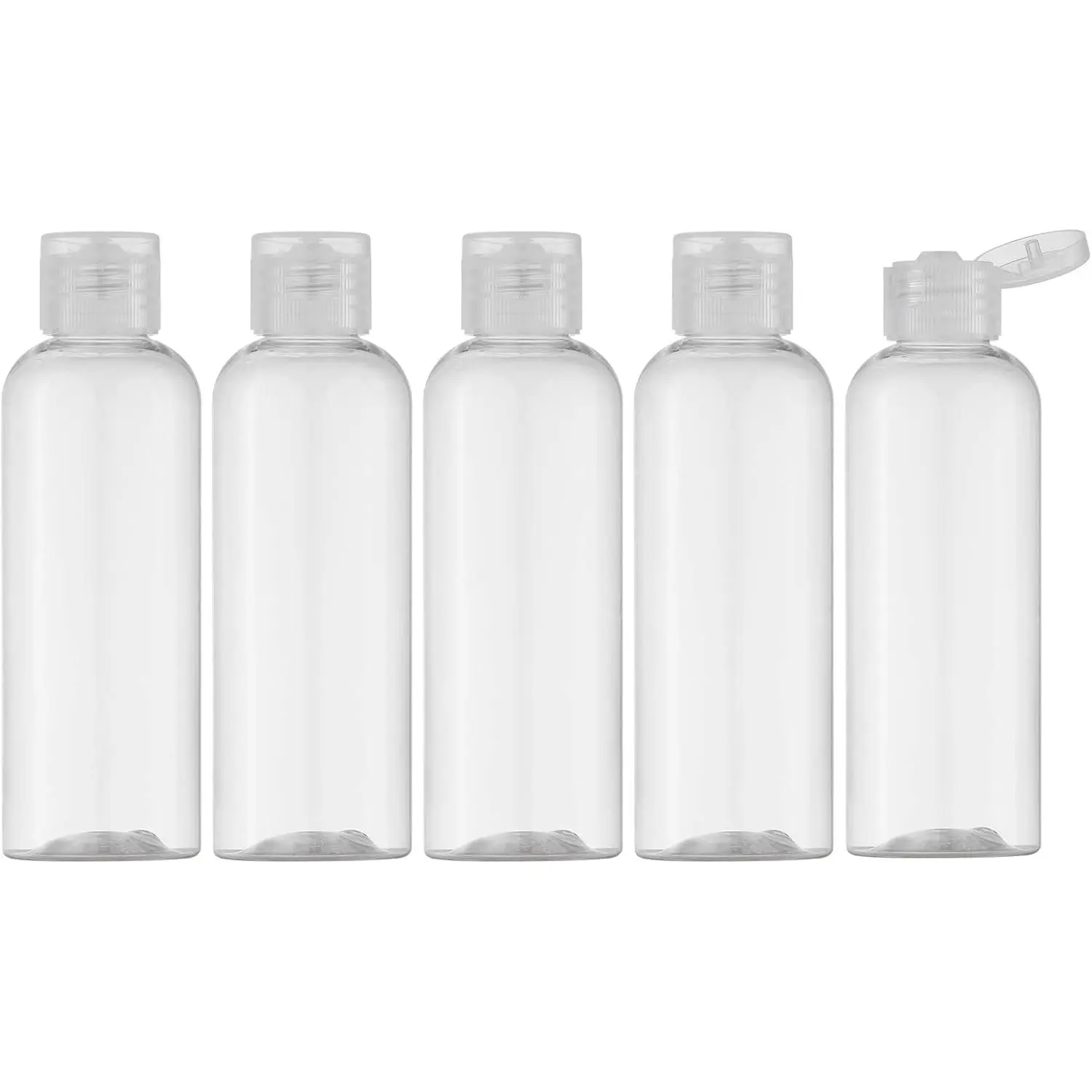 3.4 oz Travel Bottles for Toiletries, Plastic Shampoo Containers | 5 count small size dispenser, 100 ml clear squeeze tubes, leak proof, small empty for liquid, lotion, conditioner, soap, TSA