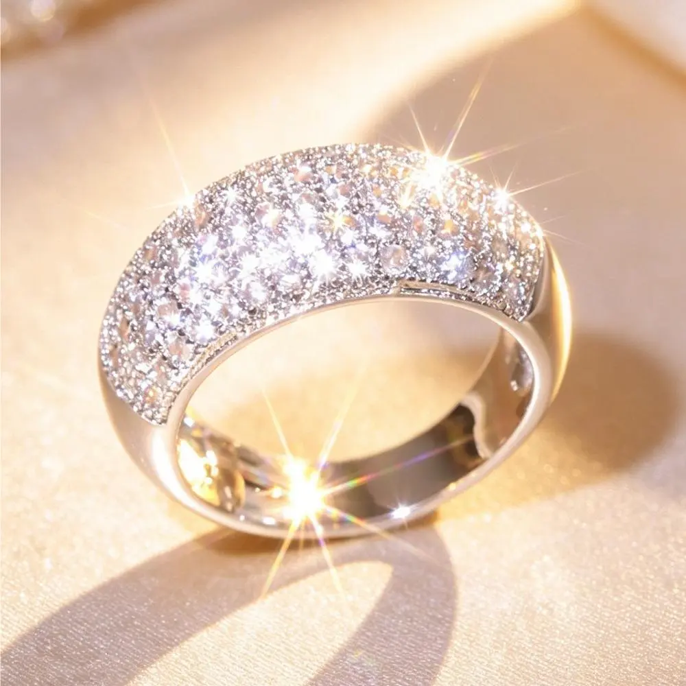 Full Micro Pave  Dome Wide Band Ring, Promise Ring for GF, Sparkly Statement Rings for Women, Stackable Glam Jewelry