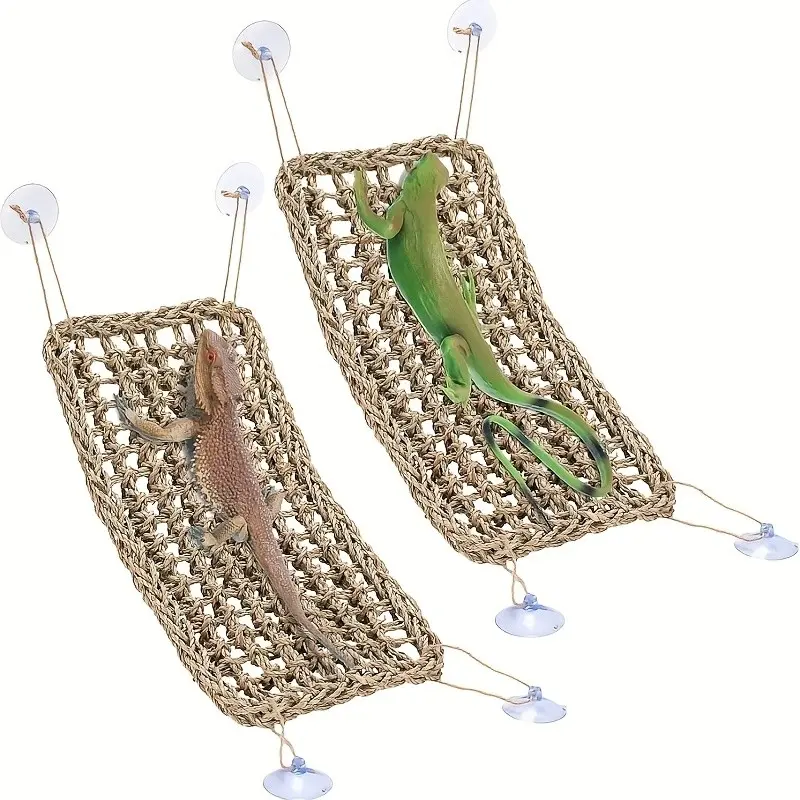 Bearded dragon hammock, lizard reptile climbing lounge chair, seaweed fiber habitat, terrarium tank accessories, jungle toy suitable for hermit crabs, geckos, snakes, iguanas, and amphibians