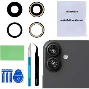 2 Set Back Rear Camera Lens Glass Replacement for iPhone 16 and iPhone 16 Plus with Reparing Toolkit