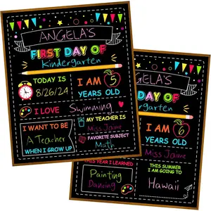 Double-Sided First Day of School Sign Board, 12 × 10 Inches Back to School Sign, Reusable Color Painting First and Last Day of Preschool Board, Washable Chalkboard for Kindergarten Pre-K