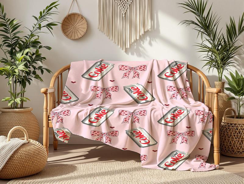 Diet Coke Original Flavor Pink Bows with Red Hearts Flat Velvet Blanket Soft Office cozy lightweight soft fluffy decorative giftable fluffy Gift