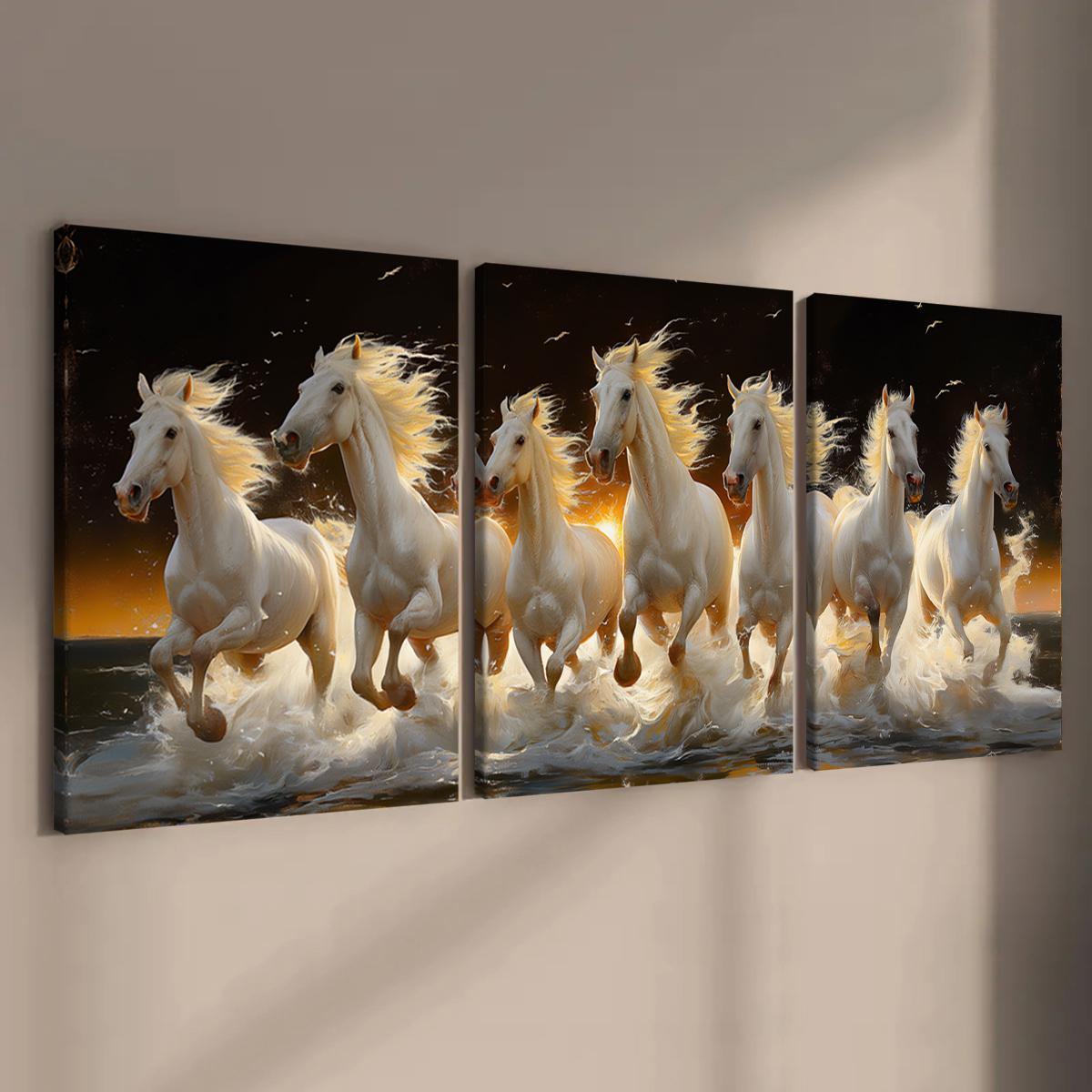 Wooden Framed Horse Canvas Pattern Painting, 3 Counts/set Modern Art Design Animal Pattern Wall Art, Wall Decor for Home Living Room Bedroom Office