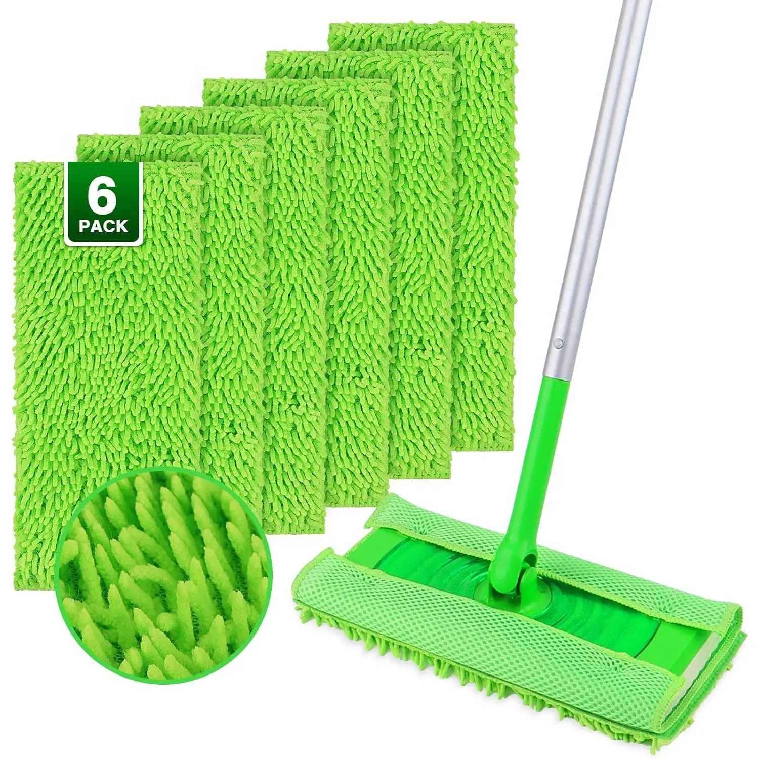 Microfiber Mop Pads Compatible with  Sweeper - 6  Pads + 1 Base Pad - Dry & Wet Sweeping Cloths, Washable Mopping Refills Use for  Floor Types