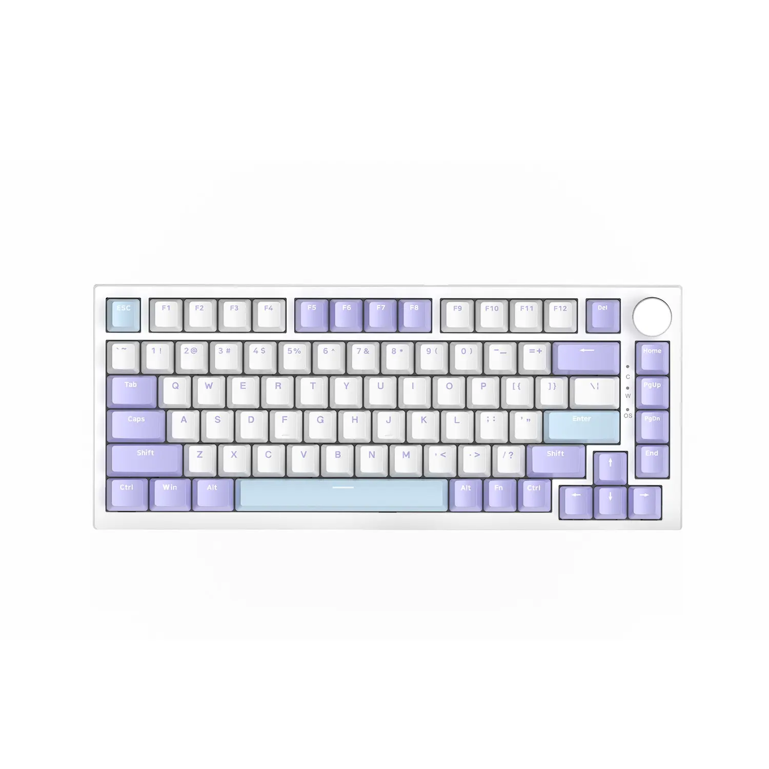 Blackjade Ak820 75% Wired Gaming Mechanical Keyboard, Sea Salt Switch, Blue Keycaps, Metal Volume Knob, 82 Keys, Multi-System Support