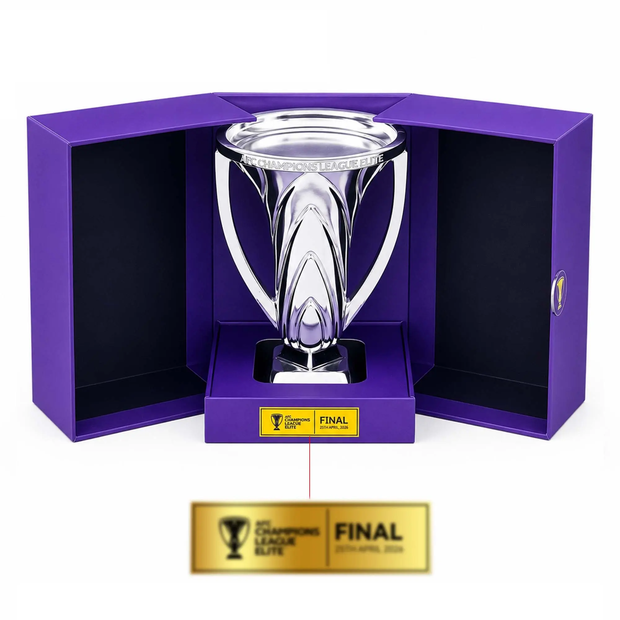 Football Asia Saudi Super Club Legend Blue Series Gift Box, Replica Hollow Lotus Silver Color Tall Glass, Sports Exhibit Decorative Item, Soccer Trophy, Trophy Award, Perfect Gift