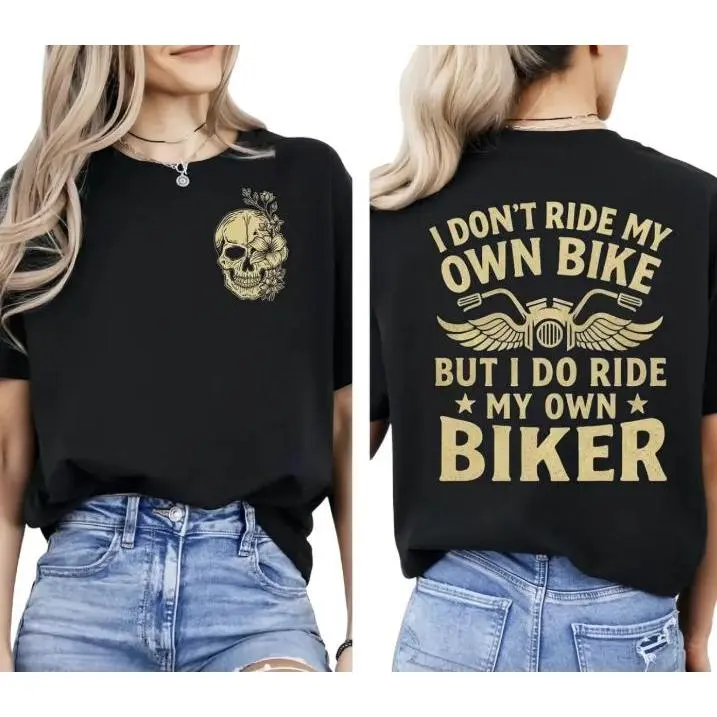 Floral Skull Winged Motorcycle Dual Side Biker Slogan Graphic Short Sleeve T-Shirt, Womens Motorcycle Lover Casual Tops, 100% Pure Cotton Printed Craft Summervibes Tee, Soft Breathable Relaxed Fit everyday outfits