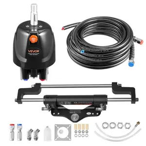 VEVOR Hydraulic Steering Kit, 200 HP, Marine Boat Hydraulic Steering System, with 6.9 MPa/1000 psi Helm Pump, Two-Way Lock Cylinder, and 26ft High-Strength Hoses, for Single Station, Single-Engine Use