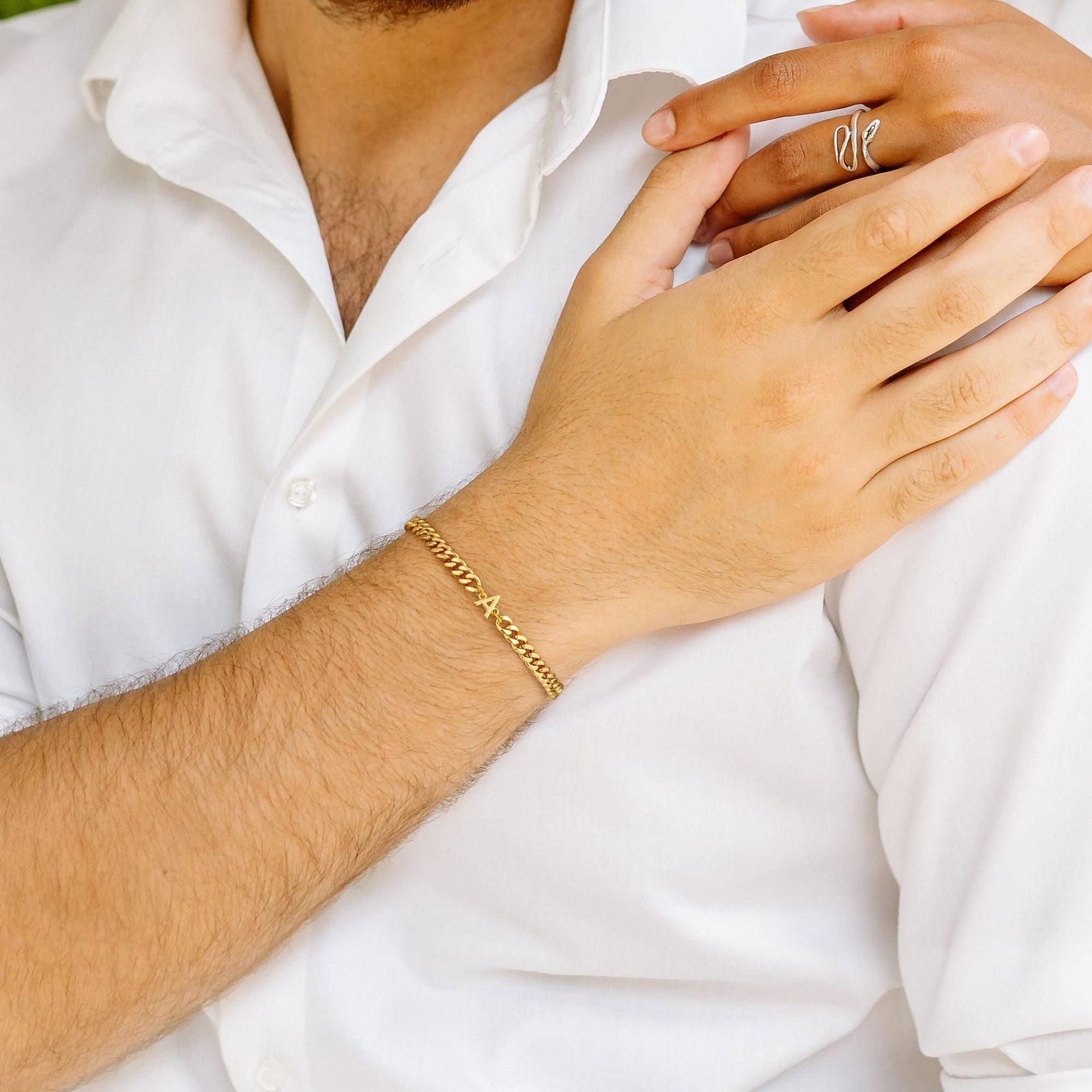 Stainless Steel 26 Initials Cuban Chain Bracelet Non-Fading Couple Jewelry For Men