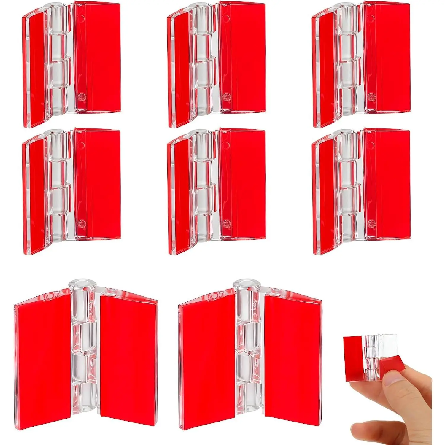 8 Pcs Self-Adhesive Clear Acrylic Hinges, Red Transparent Folding Hinge for DIY Box & Display Stand, 1.38x0.98 in (35x25mm)
