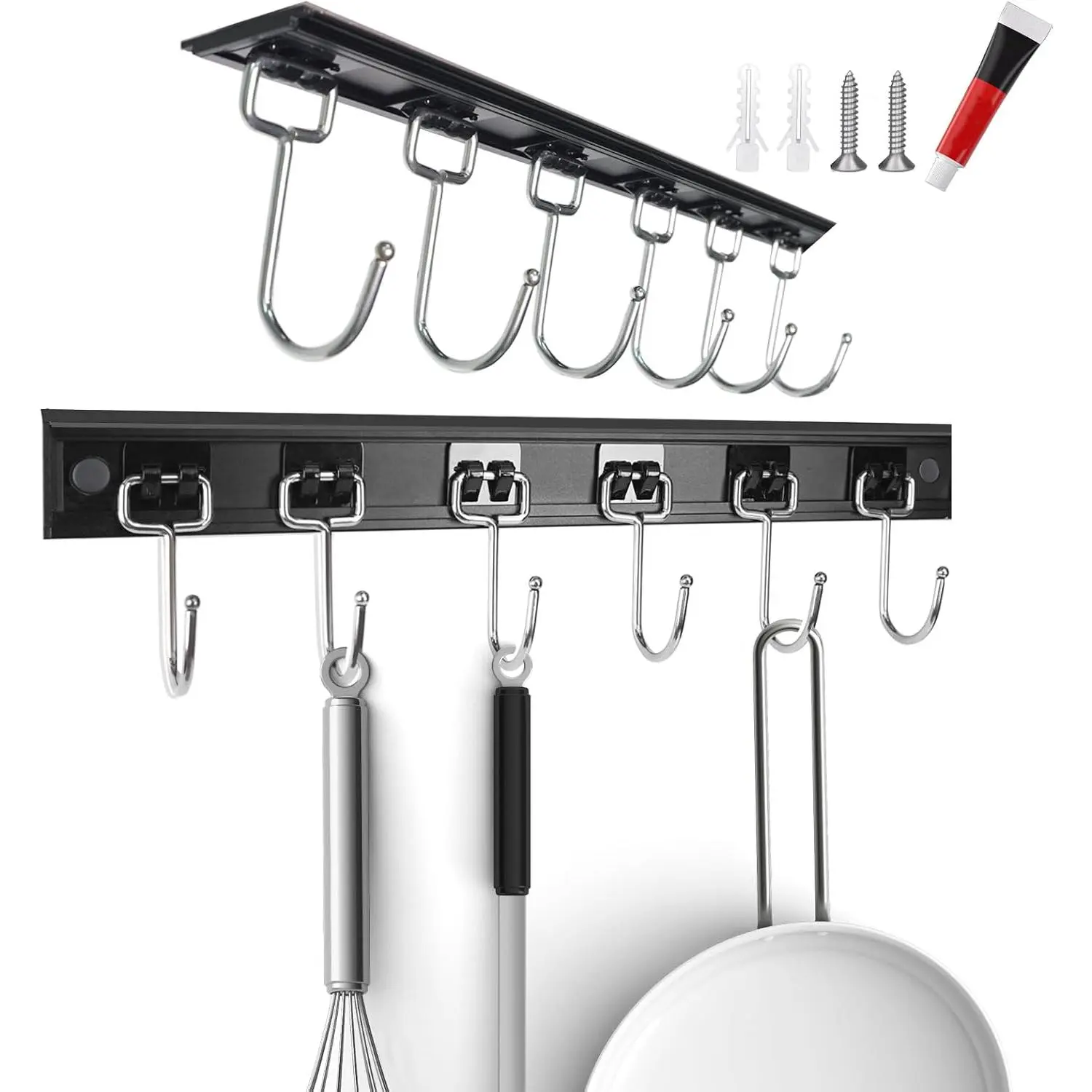 2 count Utensil Racks with 6 Hooks 11 Inch Mug Holder Under Cabinet Kitchen Utensil Holders Multifunctional (11 inch)