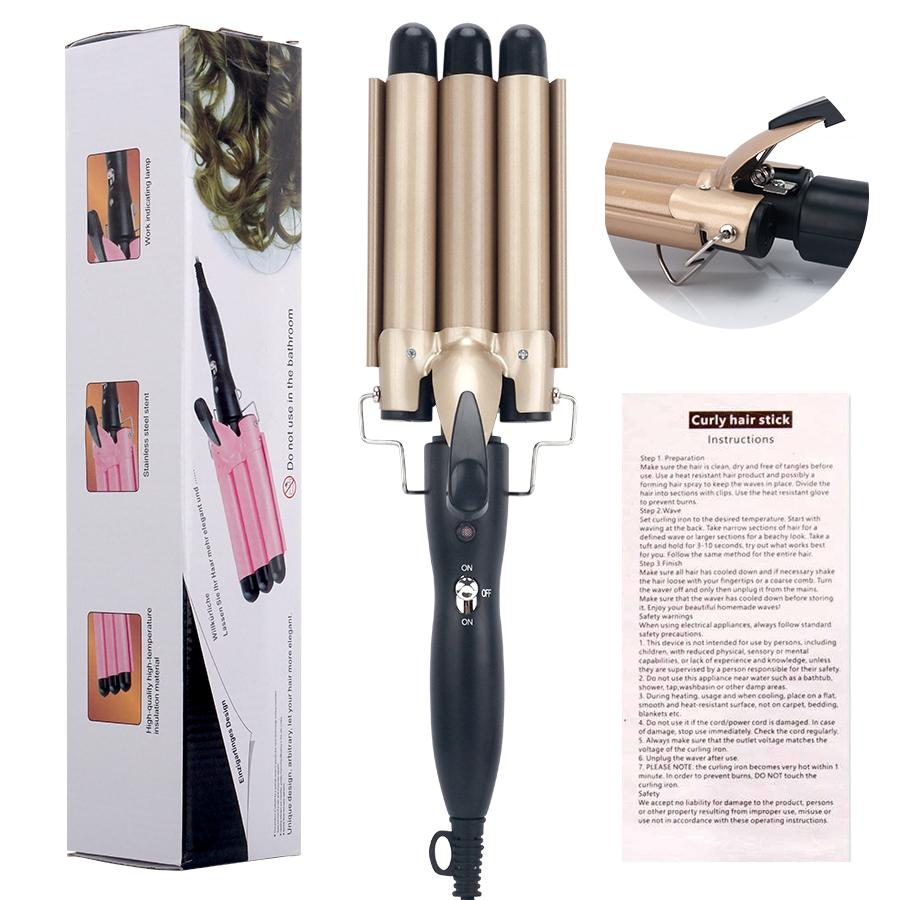 Portable 3-Tube Hair Curler, 1 Box Hair Curling Iron with 3 Counts Barrels, Hair Styling Tool for Home & Travel, Create a Wavy Hairstyle