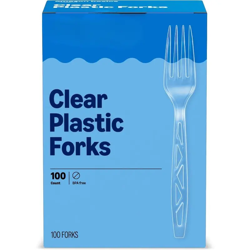 Disposable Clear Plastic Forks, Premium Quality, 100 Count, Large Pack, Packaging May Vary