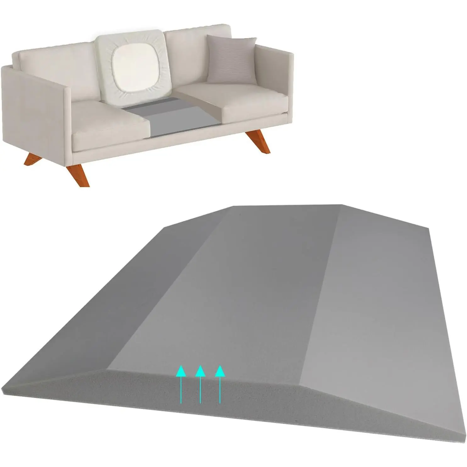 Couch Cushion, Sofa Cushion Supports for Sagging Trapezoid High Density Foam for Furniture Seat Sagging Gray Set of 1