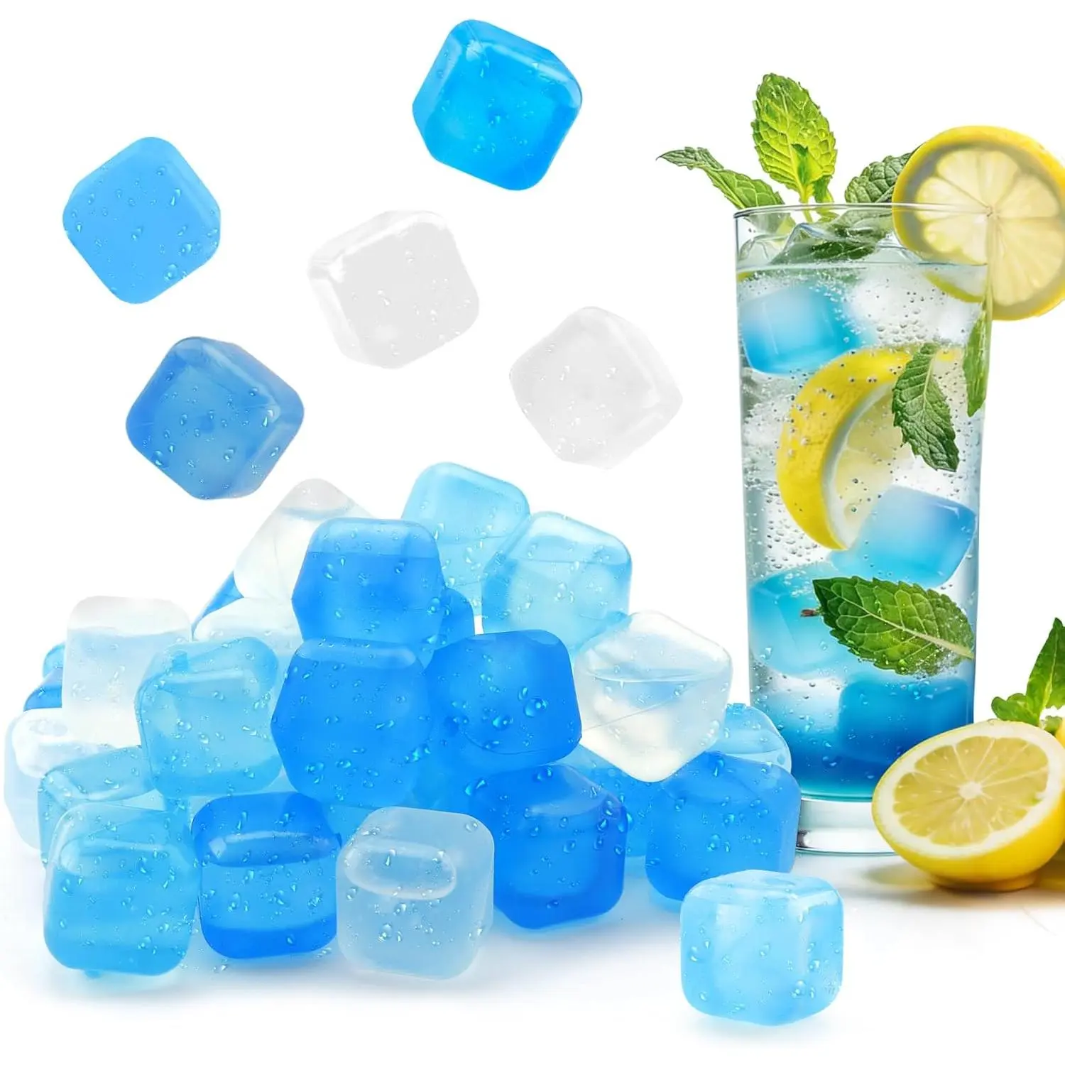 Ice Cubes, Plastic Ice Cubes for Drinks, 20 Pack Refreezable Square  Without Diluting for  Bars Party, Washable Non-Melting   for , , , Coffee