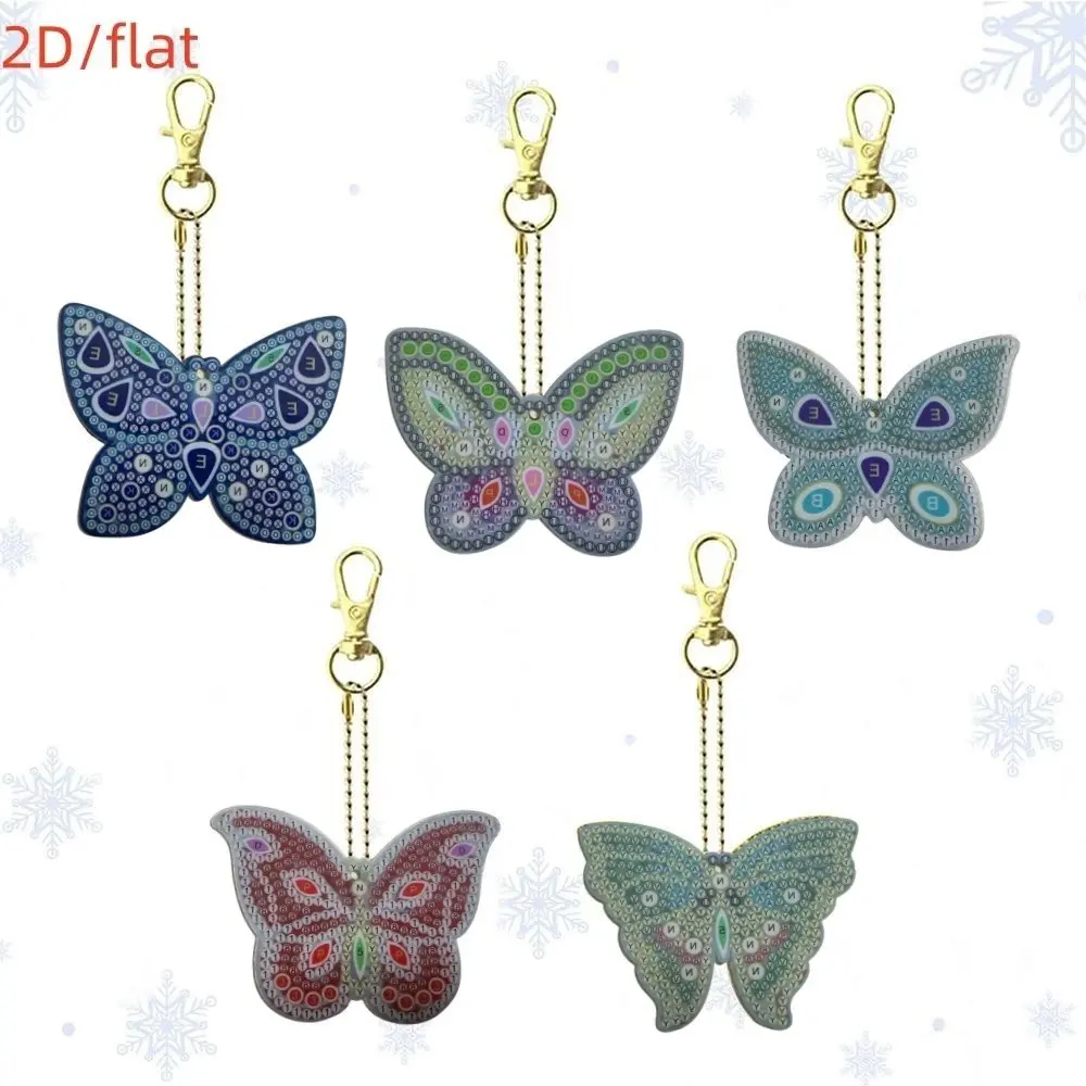 5 pieces/set DIY diamond painting keychain, Gift keychain, butterfly pattern diamond painting art set, crystal rhinestone diamond art keychain pendant, Christmas tree decoration, Key Chain Decorations, suitable for holiday birthday parties