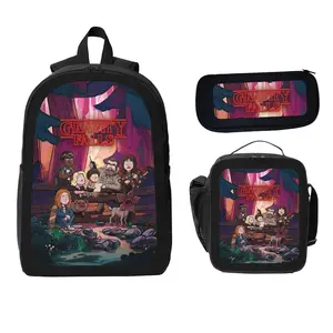 Gravity Falls Cartoon Character Student Backpack Set, 3-Piece Complete Set with Pencil Case & Lunch Bag - For Books and Supplies, Keeps Lunch Fresh, For Daily Use