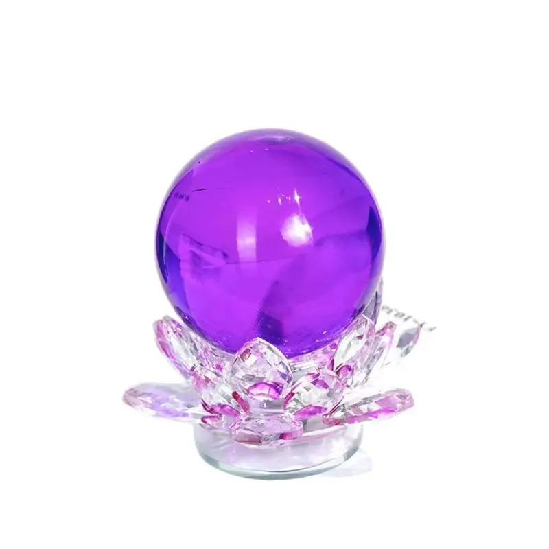 Crystal Glass Ball Rotating Lotus Ornament, Feng Shui Symbol Decorative Piece, Home Living Room Bedroom Car Desk Gift