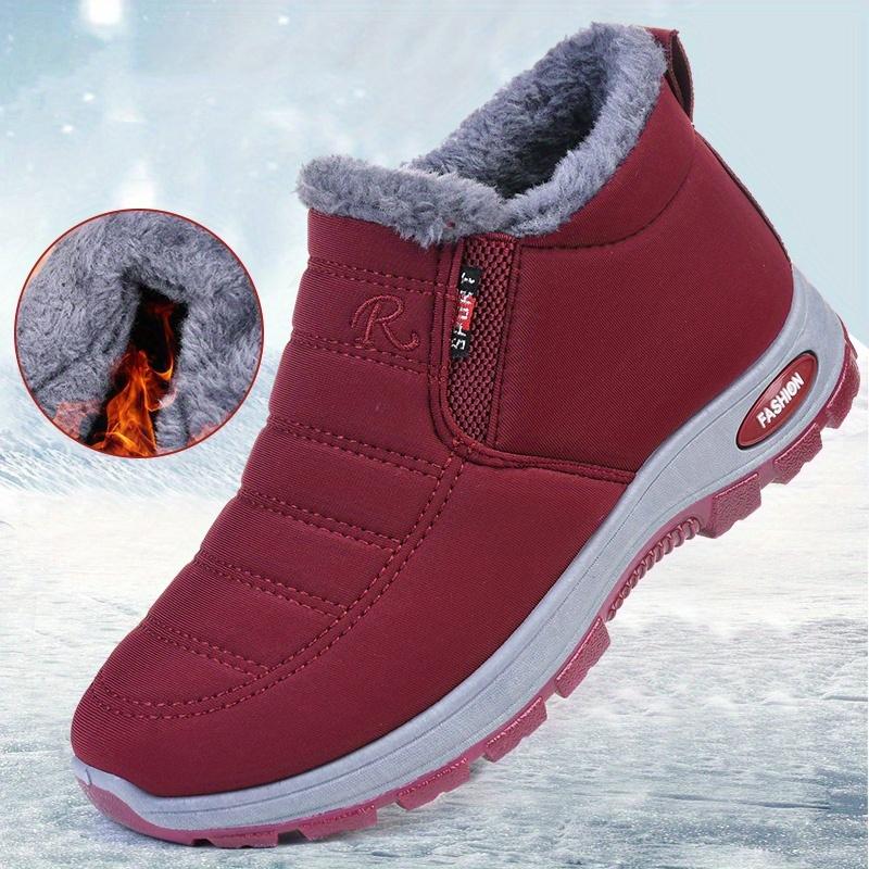 Winter Plush Boots for Men Women Warm Thick Sole Snowproof Short Tube Boots Cozy Indoor Outdoor Casual Shoes Perfect Holiday Party Gift Red