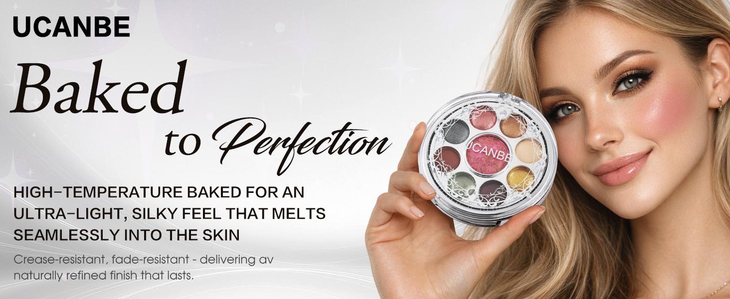 UCANBE Baked Eyeshadow Palette with Blush, 9 Color High Pigment Eye Shadow & Cheek Makeup Palette, Blendable Matte Glitter Metallic Shimmer Shades, Rotating Compact Design, 01 Medieval Banquet